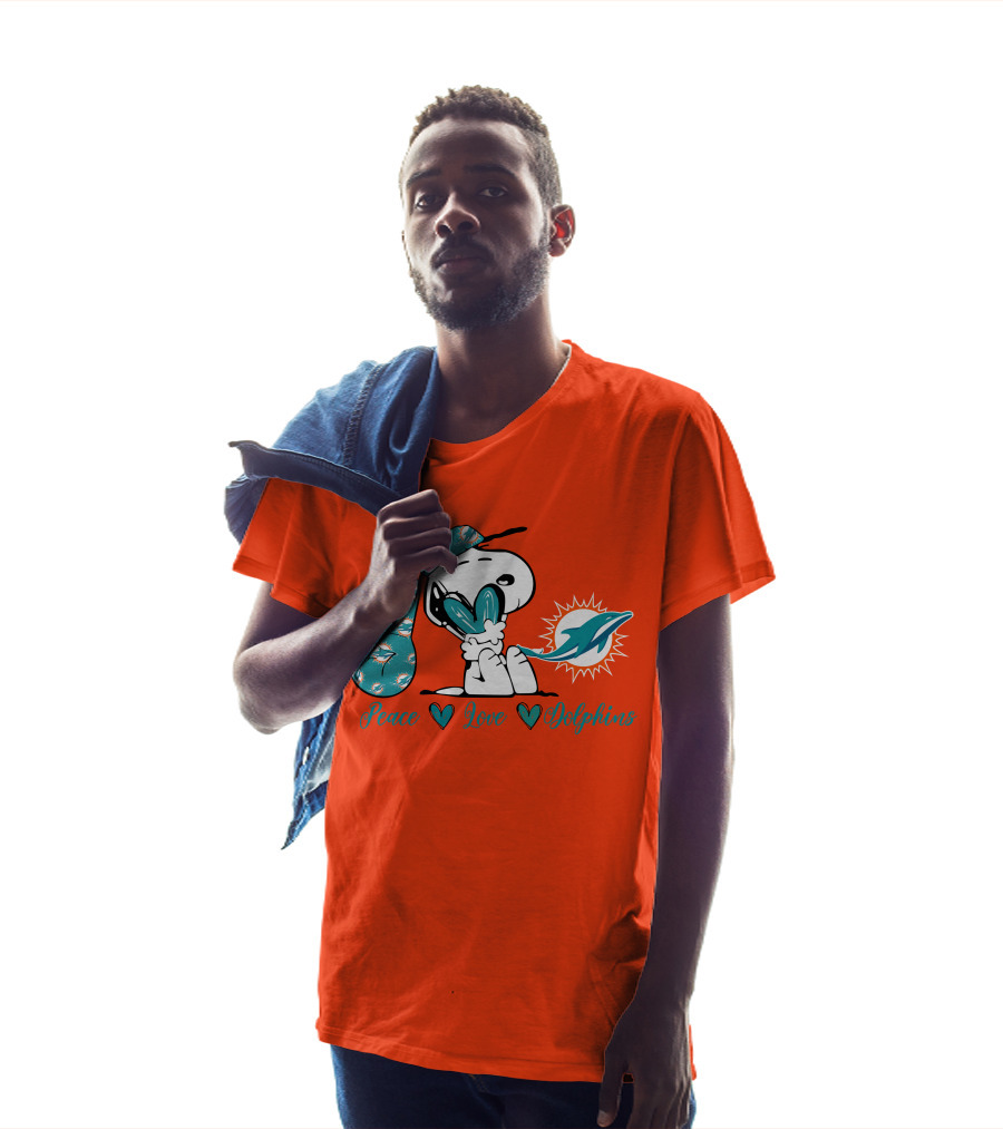 Peace Love Miami Dolphins Snoopy Fan T-Shirt