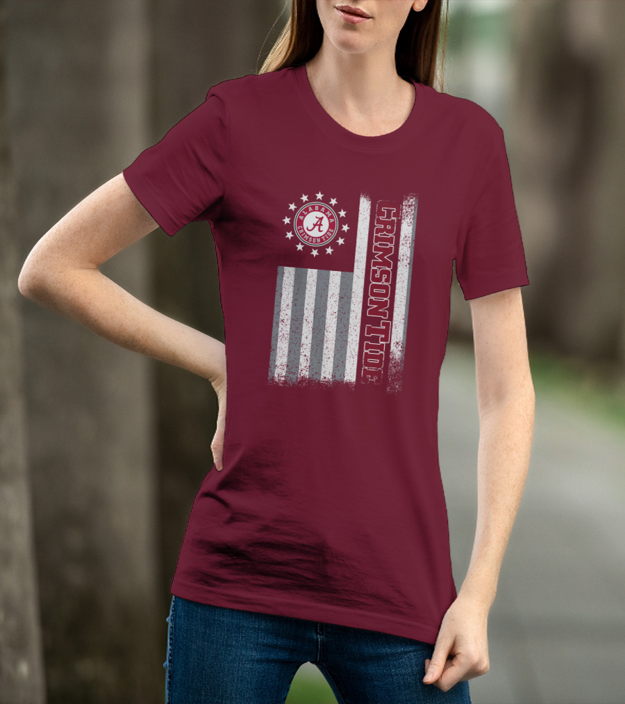 Alabama Crimson Tide Logo Stars And Stripes American Flag T-Shirt