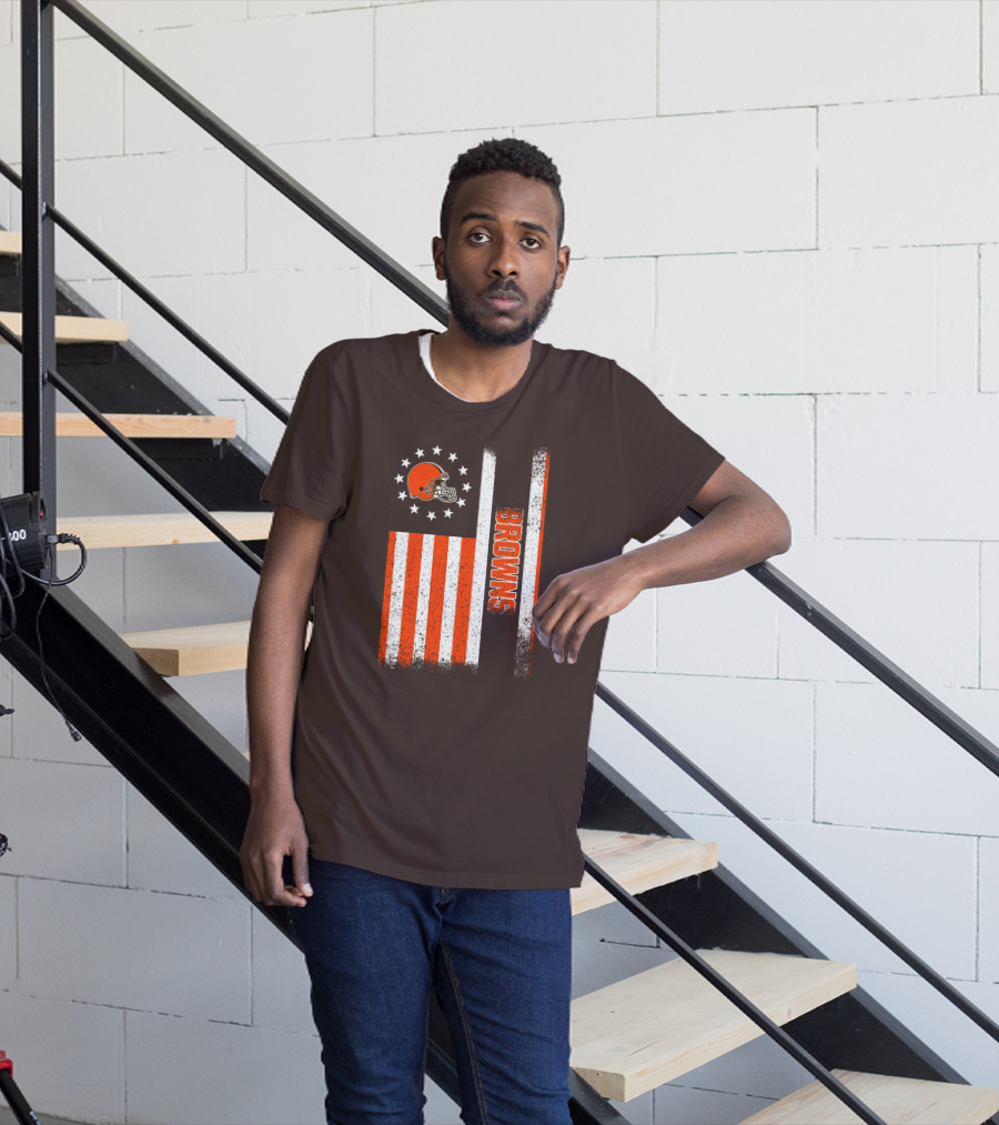 Cleveland Browns Flag Stars And Stripes Helmet Browns T-Shirt