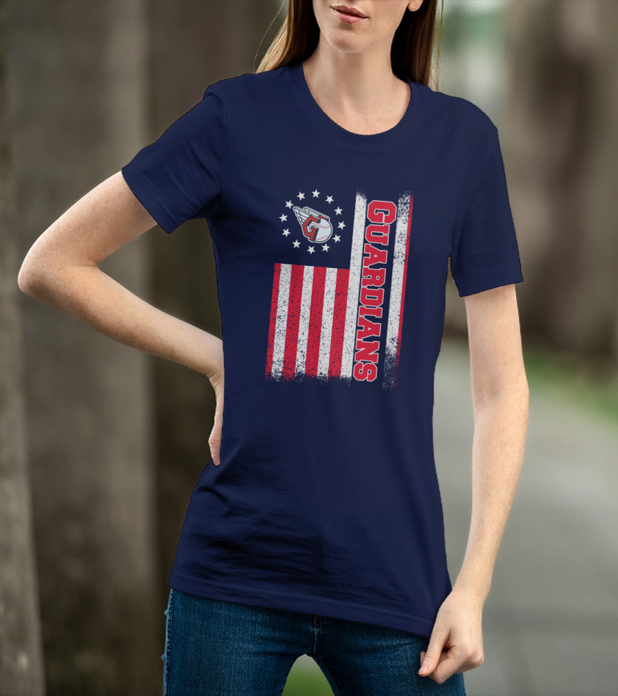 Cleveland Guardians American Flag Logo Winged Baseball Stars T-Shirt