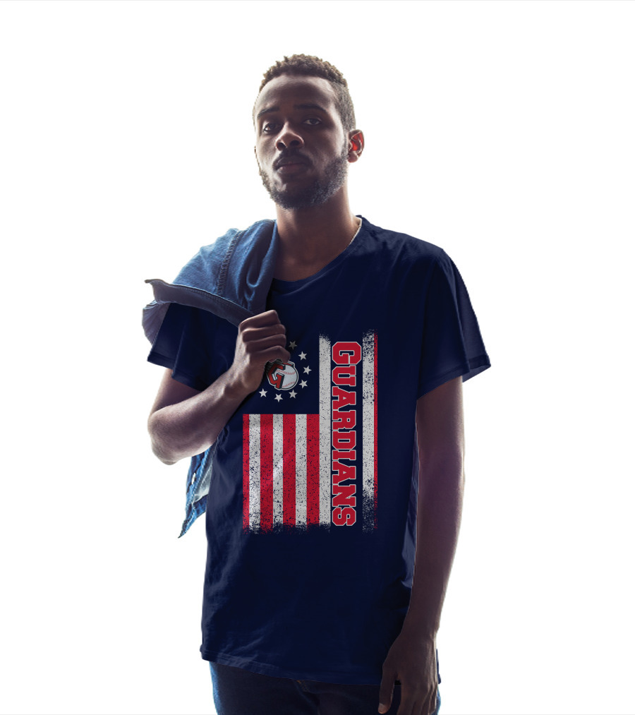 Cleveland Guardians American Flag Logo Winged Baseball Stars T-Shirt