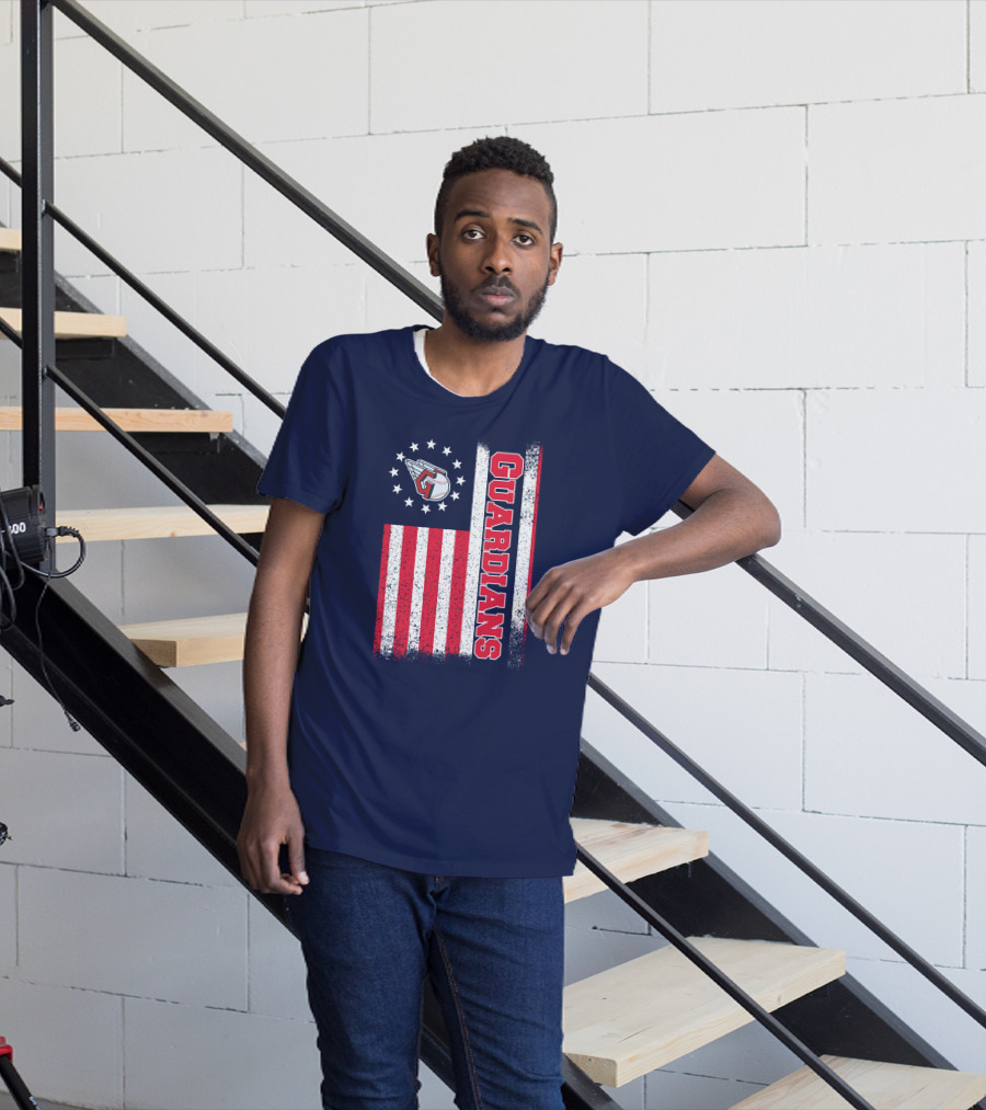 Cleveland Guardians American Flag Logo Winged Baseball Stars T-Shirt