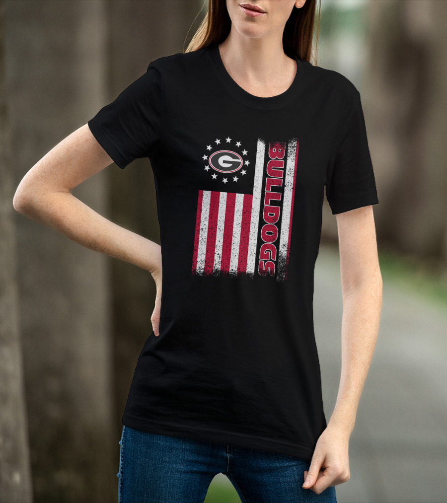 Georgia Bulldogs American Flag Design With G Logo And Vertical Bulldogs T-Shirt