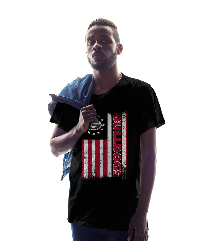 Georgia Bulldogs American Flag Design With G Logo And Vertical Bulldogs T-Shirt