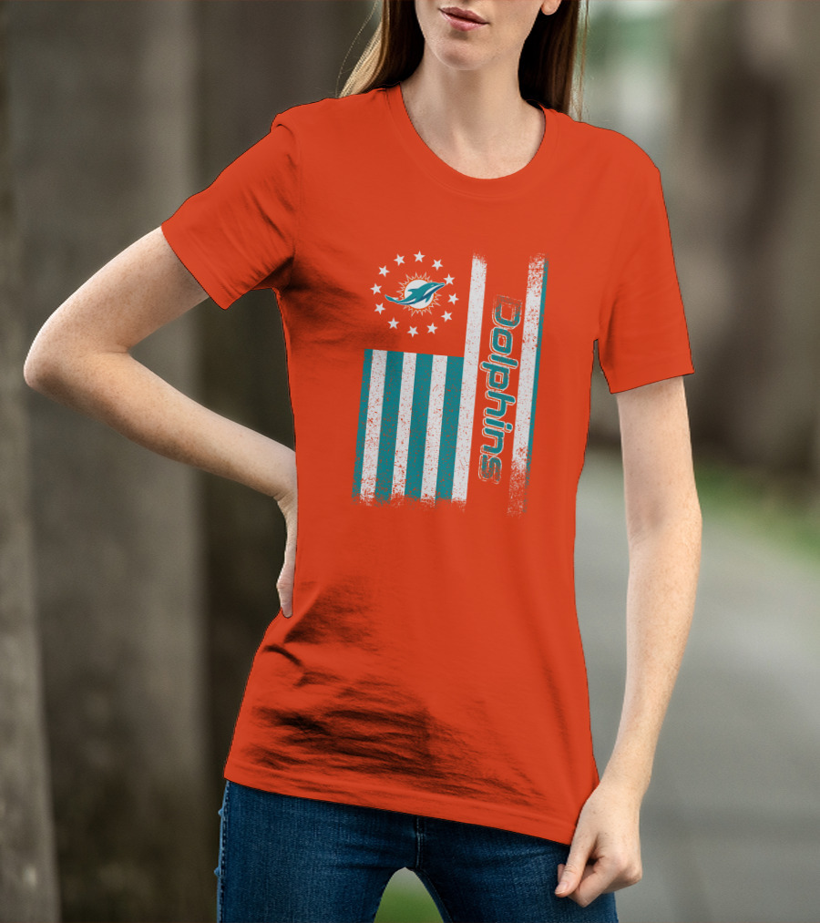 Miami Dolphins American Flag Dolphins Logo Stars T-Shirt