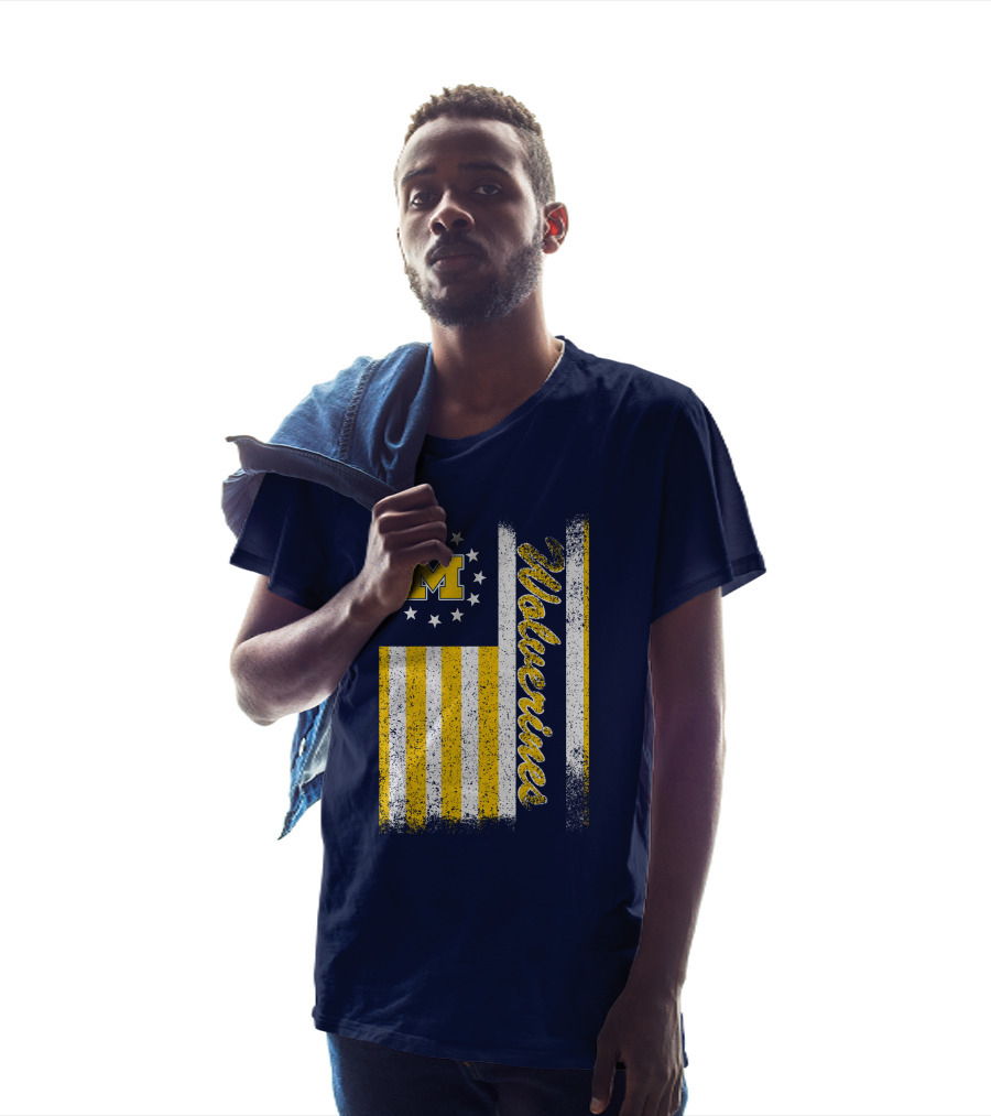 Michigan Wolverines M Logo American Flag Stars Stripes Edition T-Shirt
