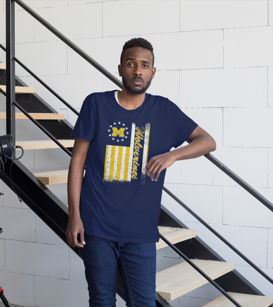 Michigan Wolverines M Logo American Flag Stars Stripes Edition T-Shirt
