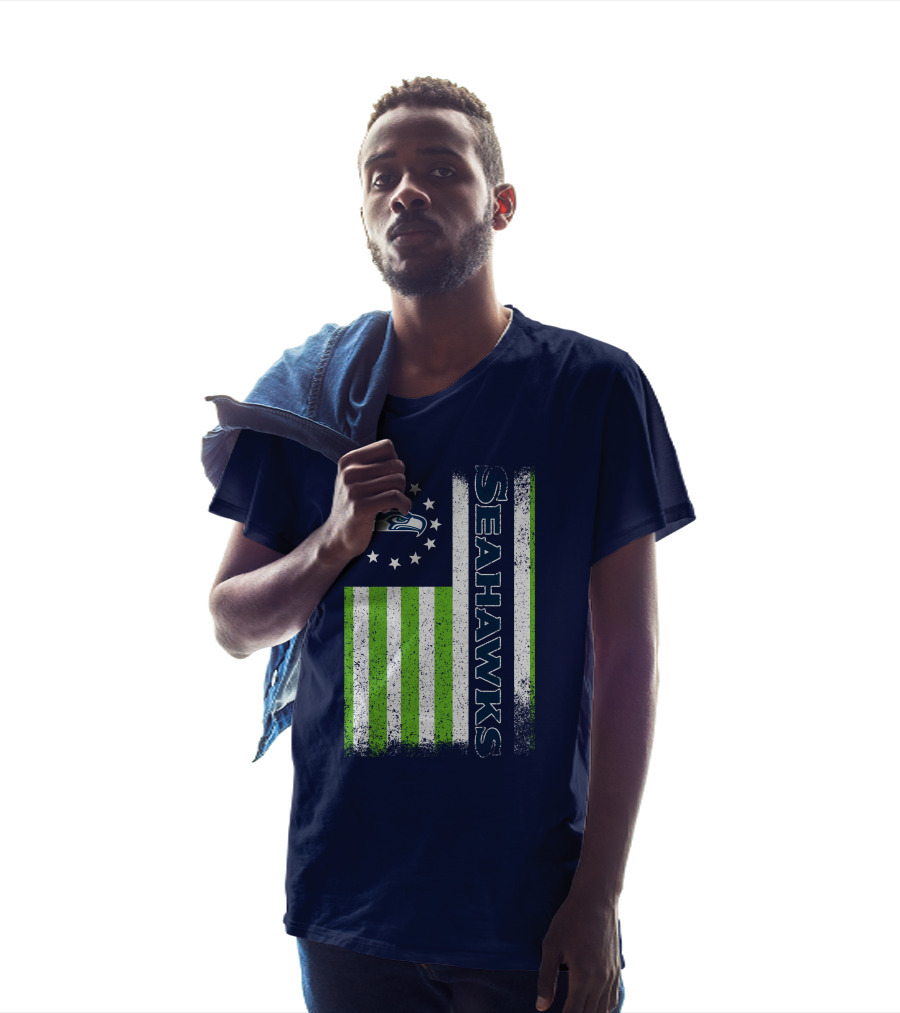 Seattle Seahawks American Flag Green Stripes 12 Stars T-Shirt