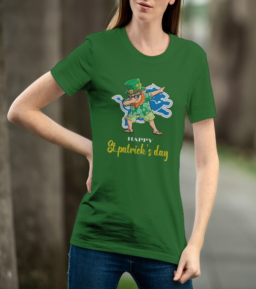 Happy St. Patrick's Day Dabbing Leprechaun Detroit Lions T-Shirt