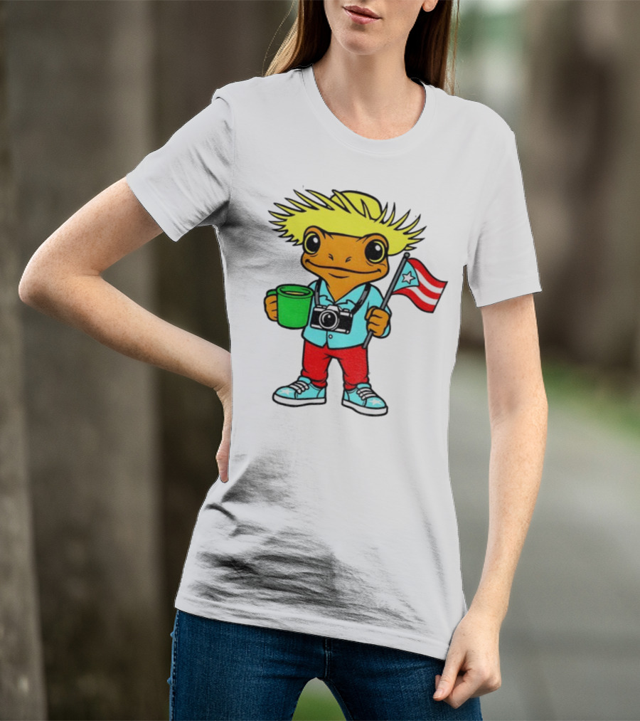 Bad Bunny Puerto Rico Super Bowl 2025 Coquí Character With Flag And Camera T-Shirt