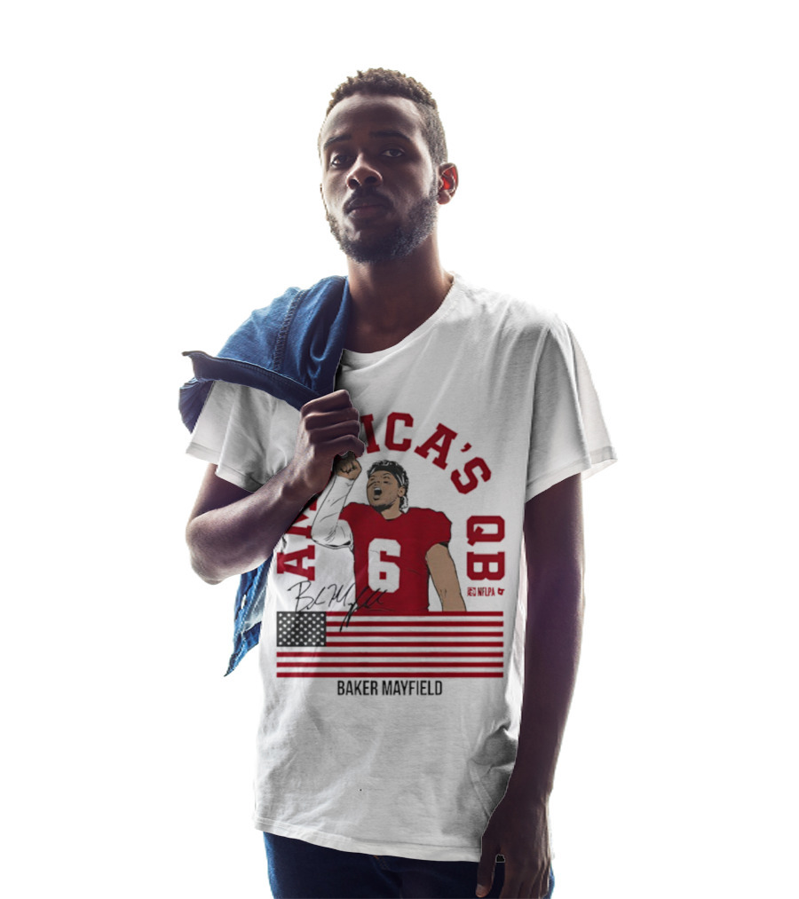 Baker Mayfield America's QB Number 6 USA Flag Signature T-Shirt