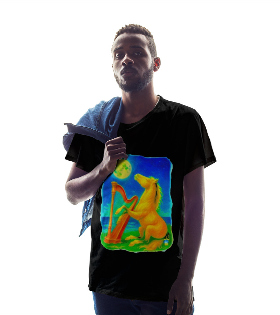 Magical Moonlit Horse Harp Player Fantasy Scene For Horse Lovers T-Shirt