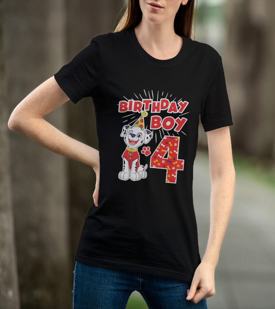 4th Birthday Boy Celebration With Cute Pup And Party Hat T-Shirt