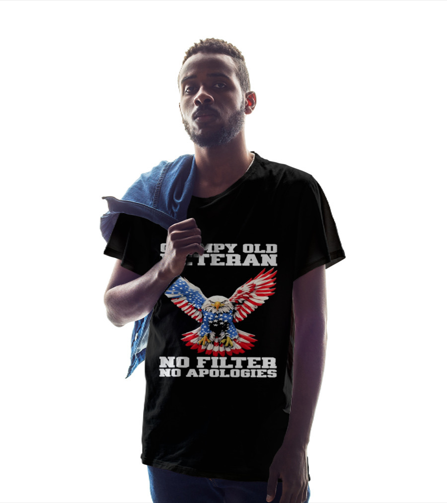 Grumpy Old Veteran American Flag Eagle No Filter No Apologies T-Shirt