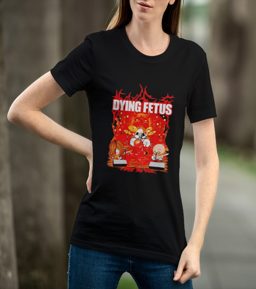 Dying Fetus Cartoon Band Rocking Out In Red Scene T-Shirt