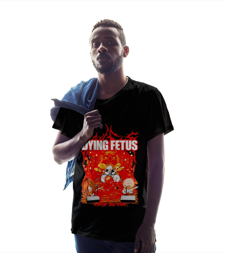 Dying Fetus Cartoon Band Rocking Out In Red Scene T-Shirt
