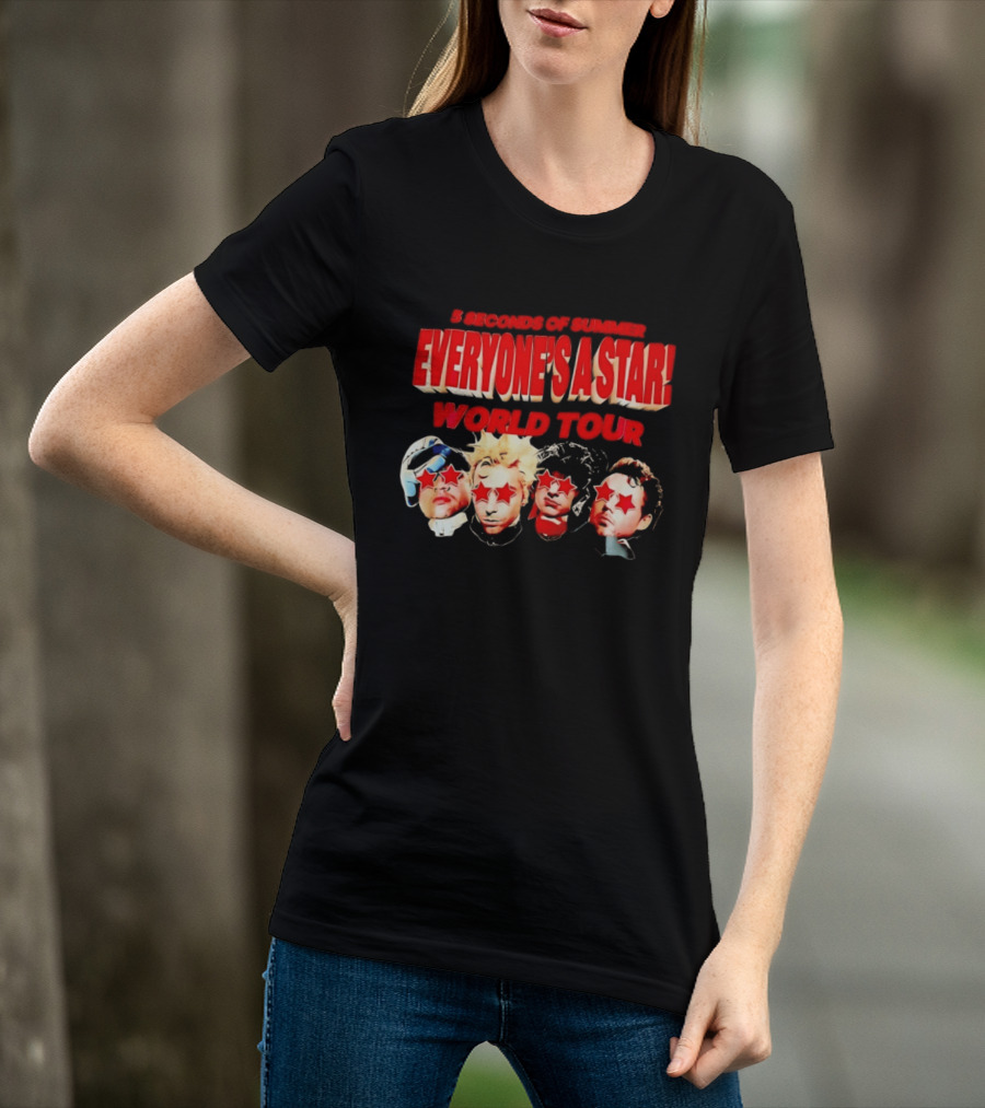 5 Seconds Of Summer Everyone's A Star World Tour Red Star Faces T-Shirt