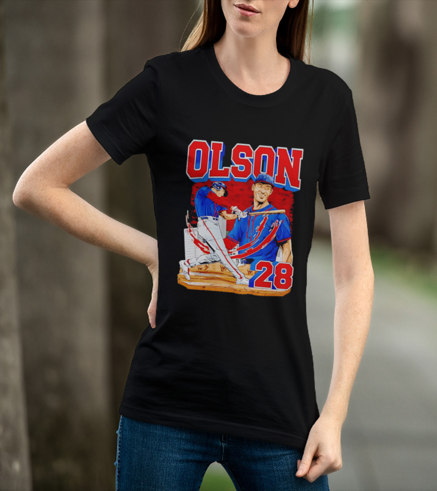 Olson 28 Baseball Player Blue And Red Hand Drawn T-Shirt