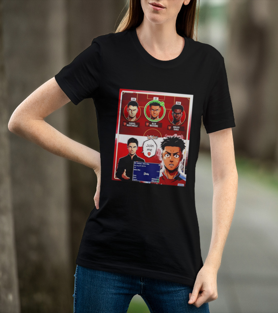 Gabriel Martinelli Ollie Watkins Bukayo Saka Join Me Arsenal Team Anime T-Shirt