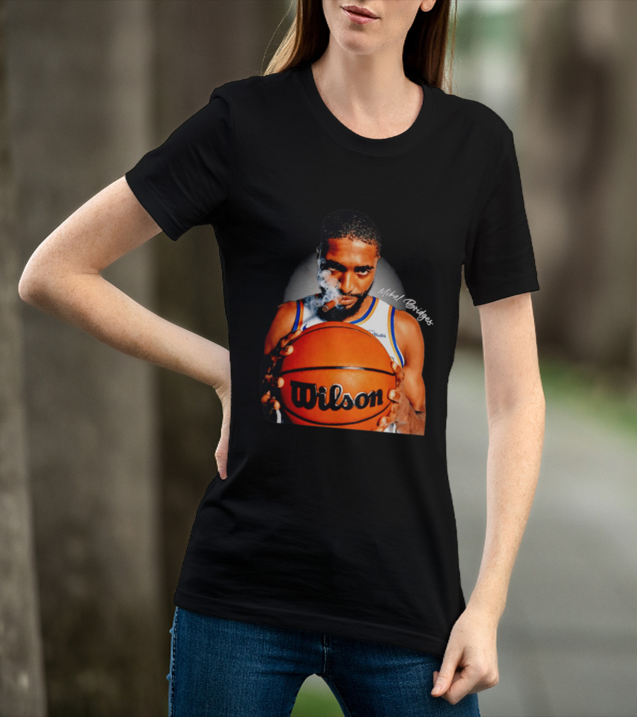 Mikal Bridges Smoking Cigar New York Knicks Wilson Basketball T-Shirt