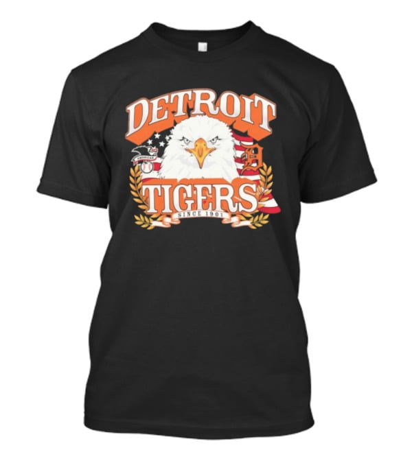 Detroit Tigers Eagle Emblem With American Flag And Stars T-Shirt