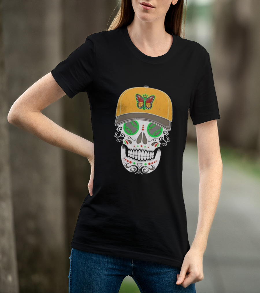 Eugene Emeralds Sugar Skull Baseball Butterfly Cap T-Shirt