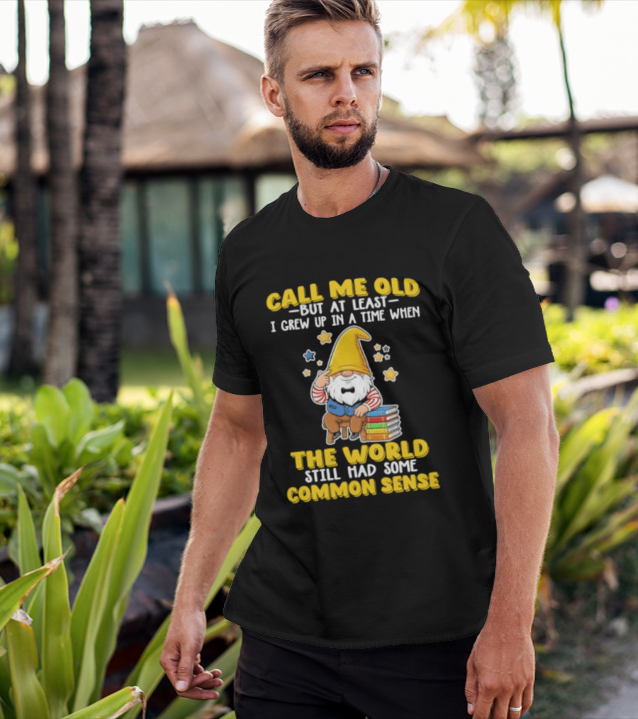 Call Me Old Gnome With Books And Stars Nostalgia For Common Sense T-Shirt