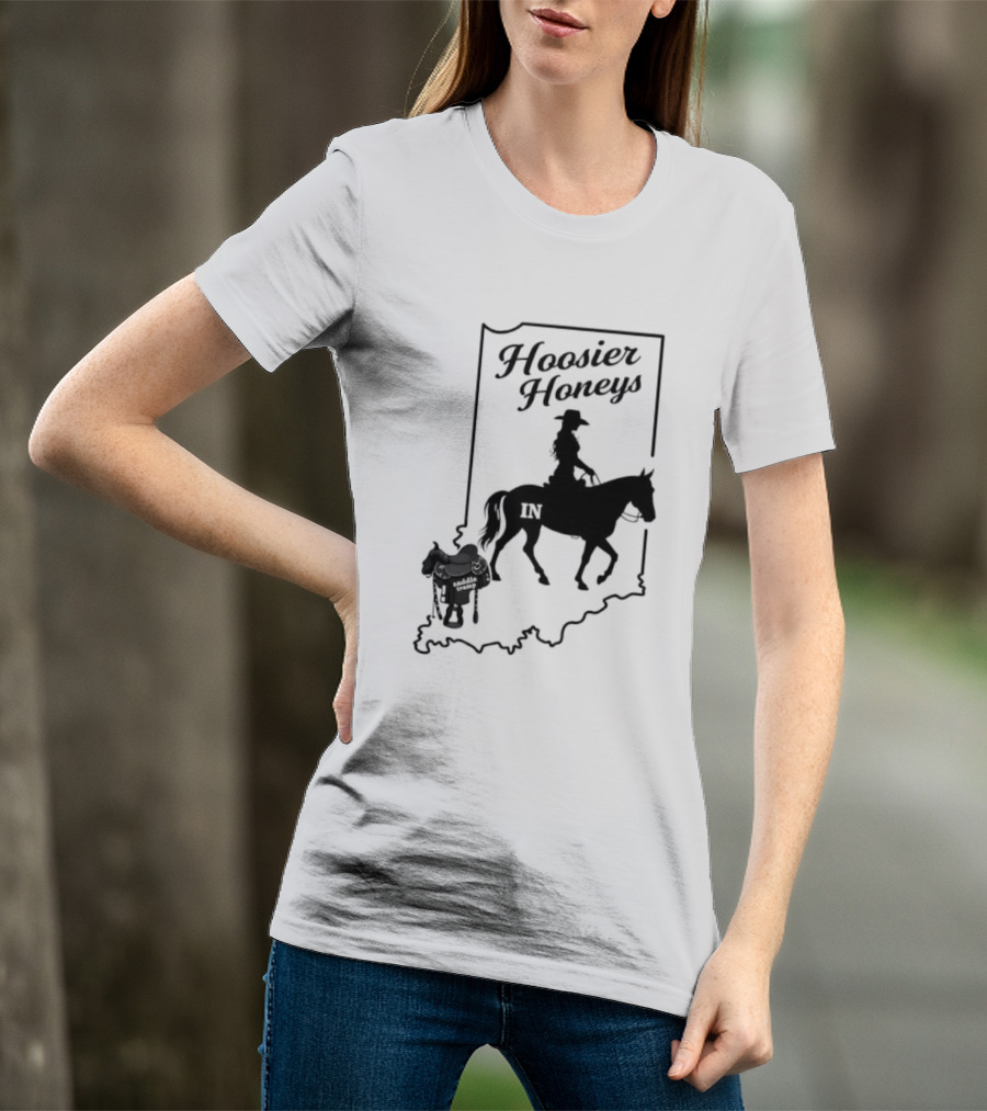 Hoosier Honeys Riding Silhouette With Saddle And Horse Inside Indiana T-Shirt
