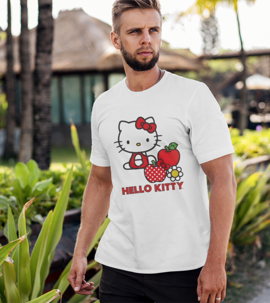 Hello Kitty Sanrio With Apples Strawberry And Flower T-Shirt