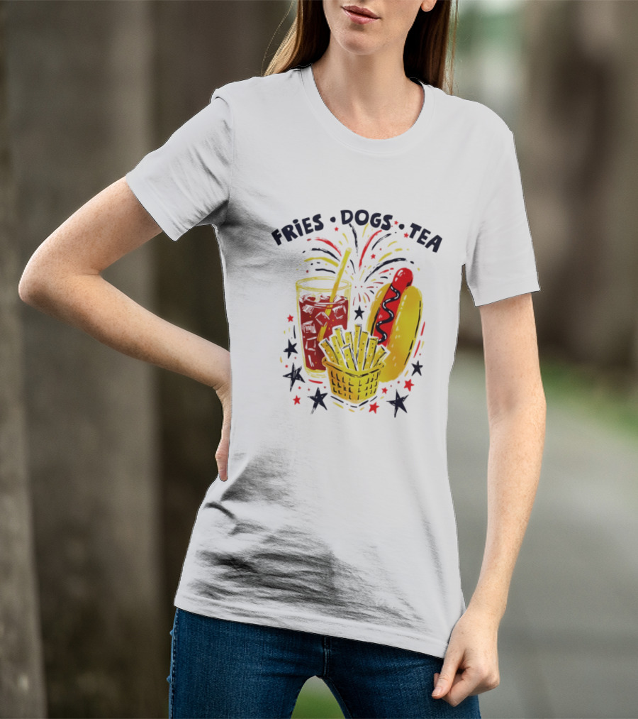 Fourth Of July Fries Dogs Tea Fireworks 250th Anniversary Celebration America T-Shirt
