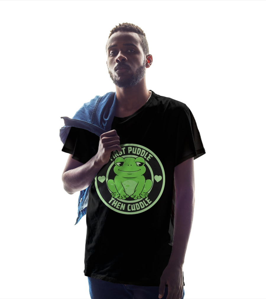 First Puddle Then Cuddle Frog With Hearts T-Shirt