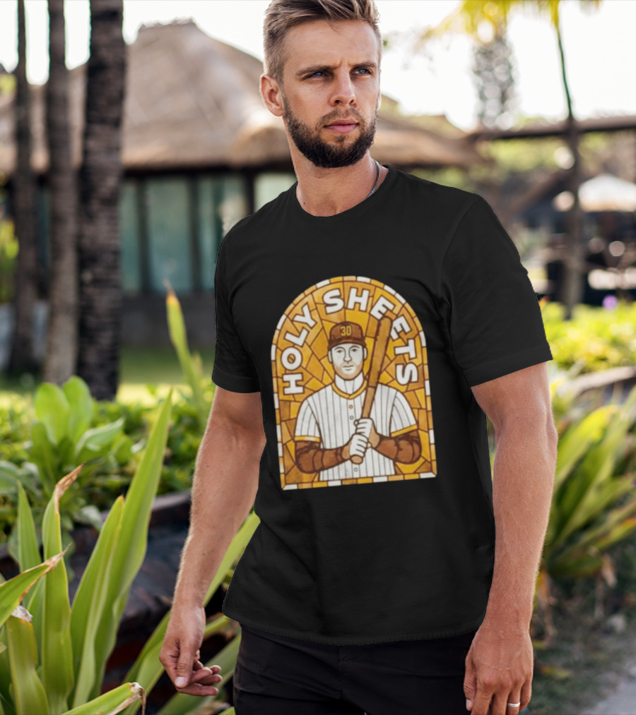 Holy Sheets Baseball Player Holding Bat 30 Stained Glass T-Shirt