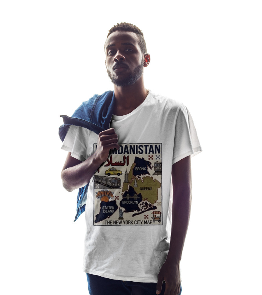Mamdanistan Peace NYC Map Featuring Knicks Bronx Brooklyn Queens Staten Island Taxi Subway T-Shirt