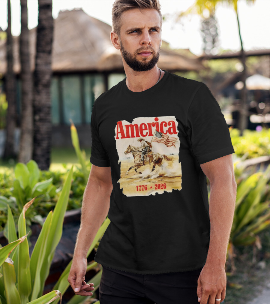 America 1776 2026 Cowboy Horse American Flag Iconic Historical T-Shirt