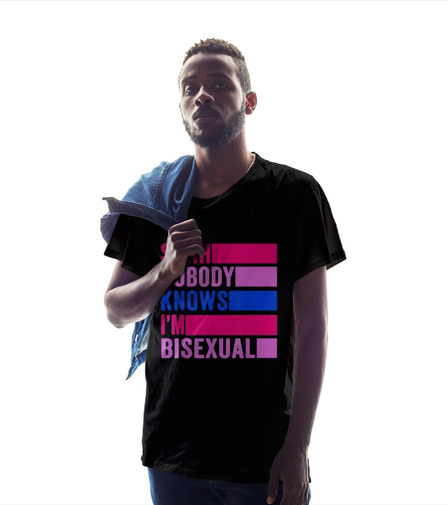 Shhh Nobody Knows I'm Bisexual Bright Colorful Text Pride T-Shirt