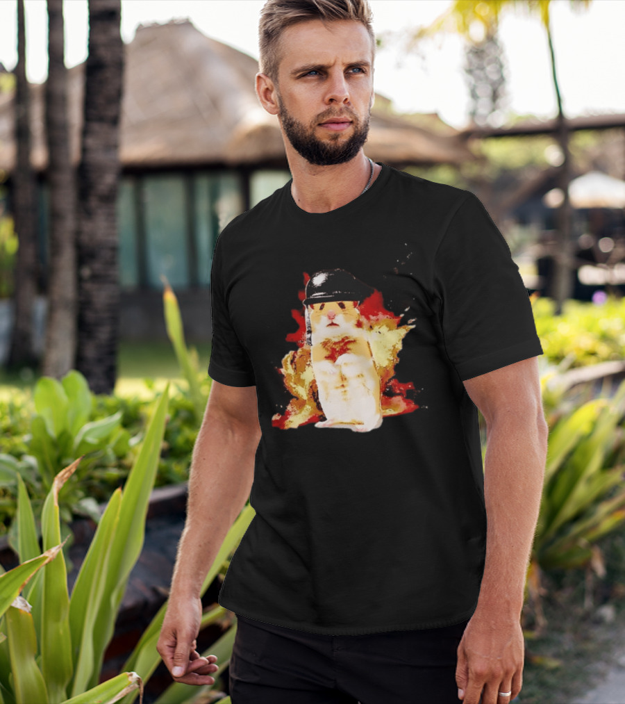 Shocked Hamster Military Helmet Watercolor Explosion T-Shirt