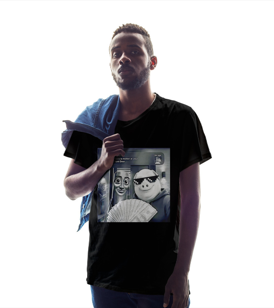 Tung Tung Tung Sahur John Pork Black Glasses Meme Camera Motion At Your Front Door T-Shirt