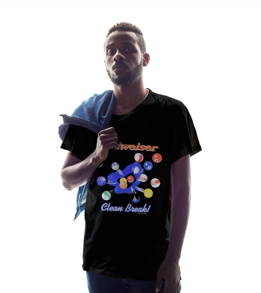Budweiser Clean Break 90s Heavy Faded Black Pool Balls Splash T-Shirt