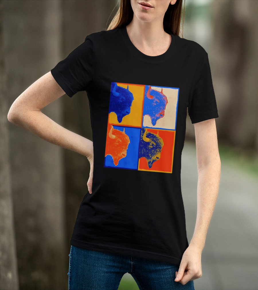 Colorful Pop Bison Grid Andy Warhol T-Shirt