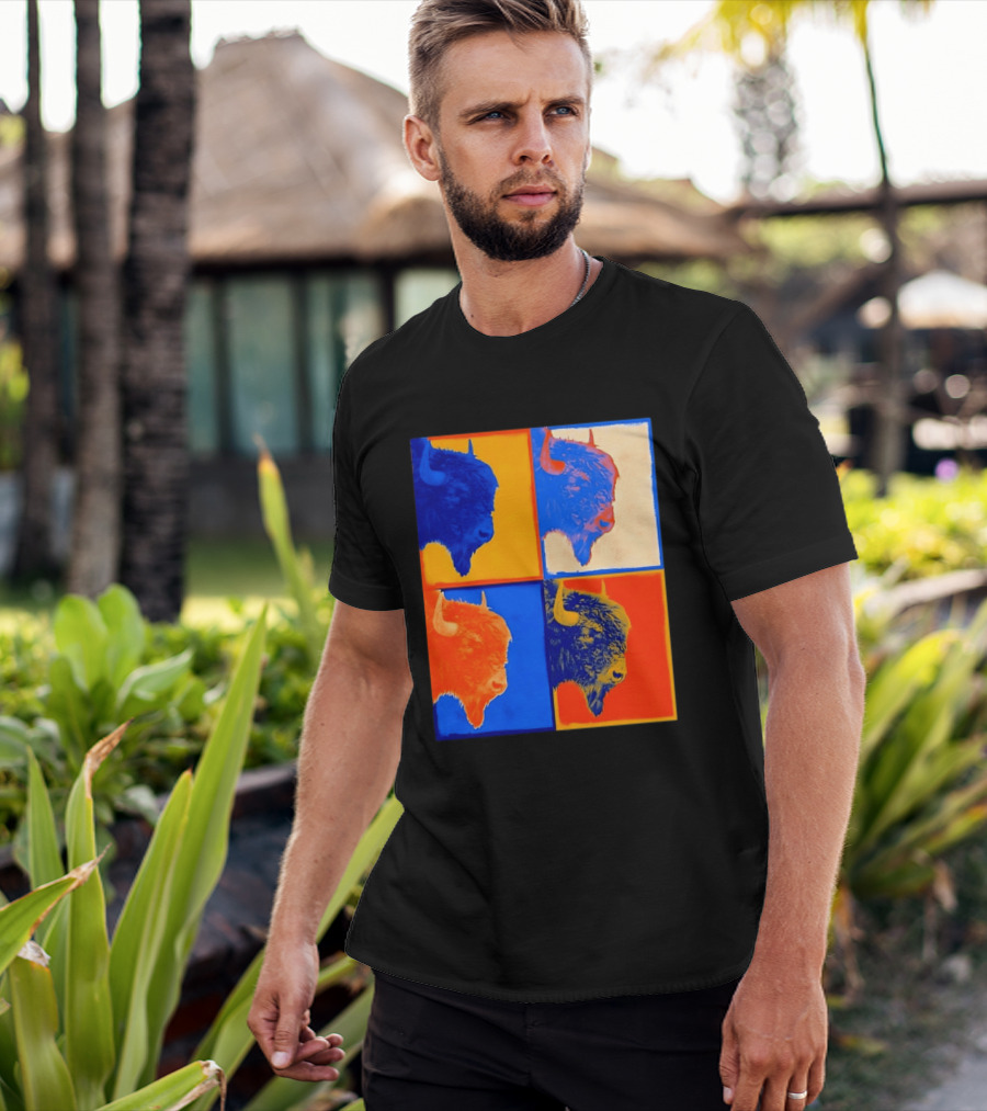 Colorful Pop Bison Grid Andy Warhol T-Shirt