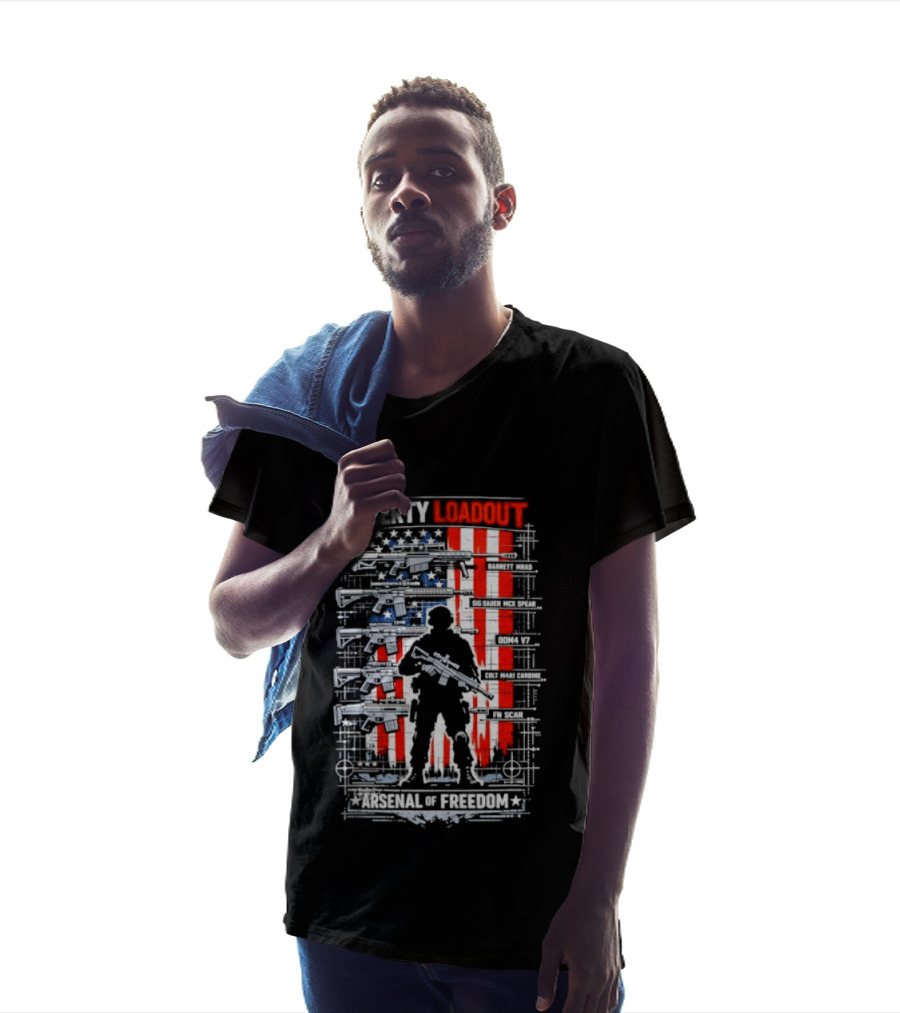 Liberty Loadout Arsenal Of Freedom USA Flag Soldier T-Shirt