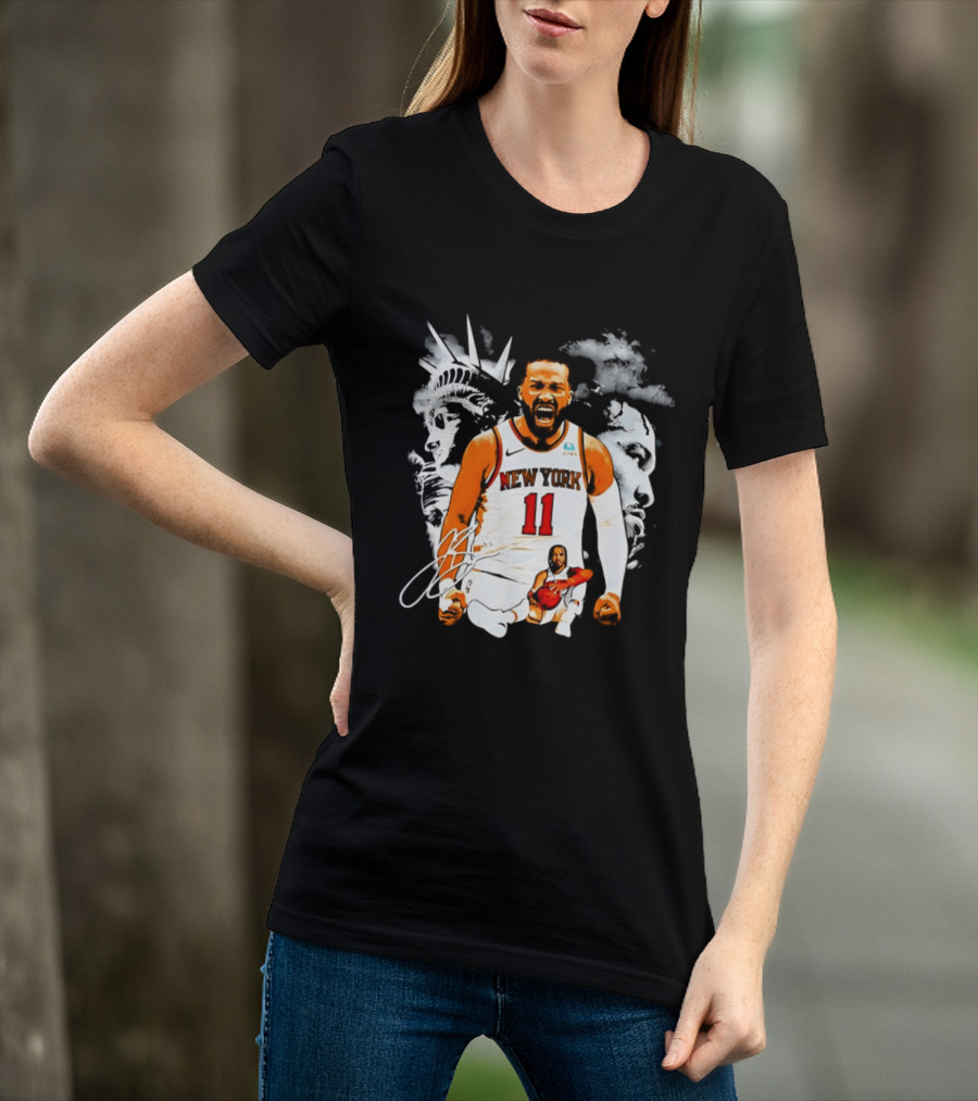 New York 11 Jalen Brunson Statue Of Liberty Basketball Player Image T-Shirt