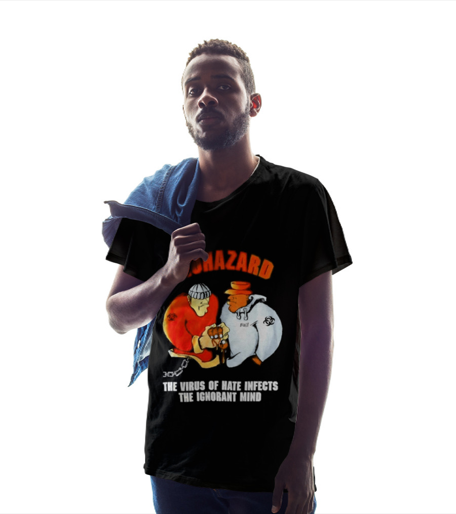 Biohazard The Virus Of Hate Infects The Ignorant Mind Orange And White Figures Confrontation T-Shirt
