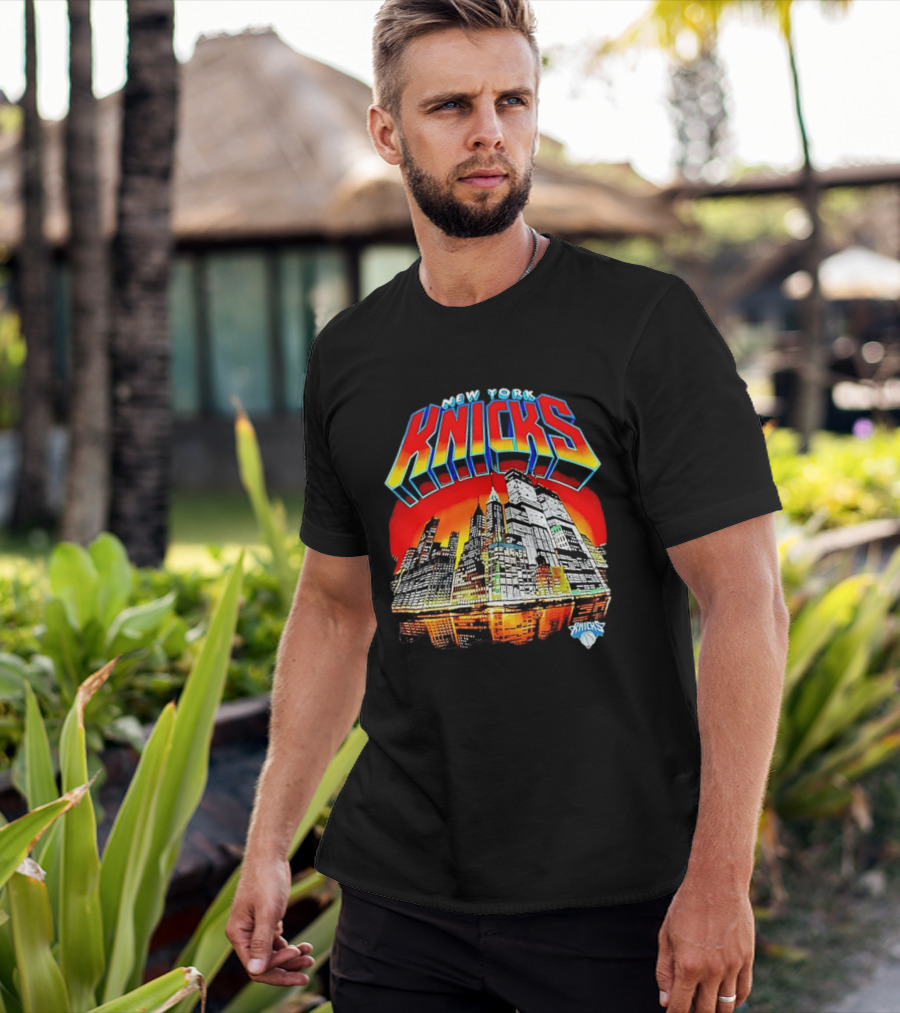 New York Knicks Vibrant City Skyline Sunset Basketball T-Shirt