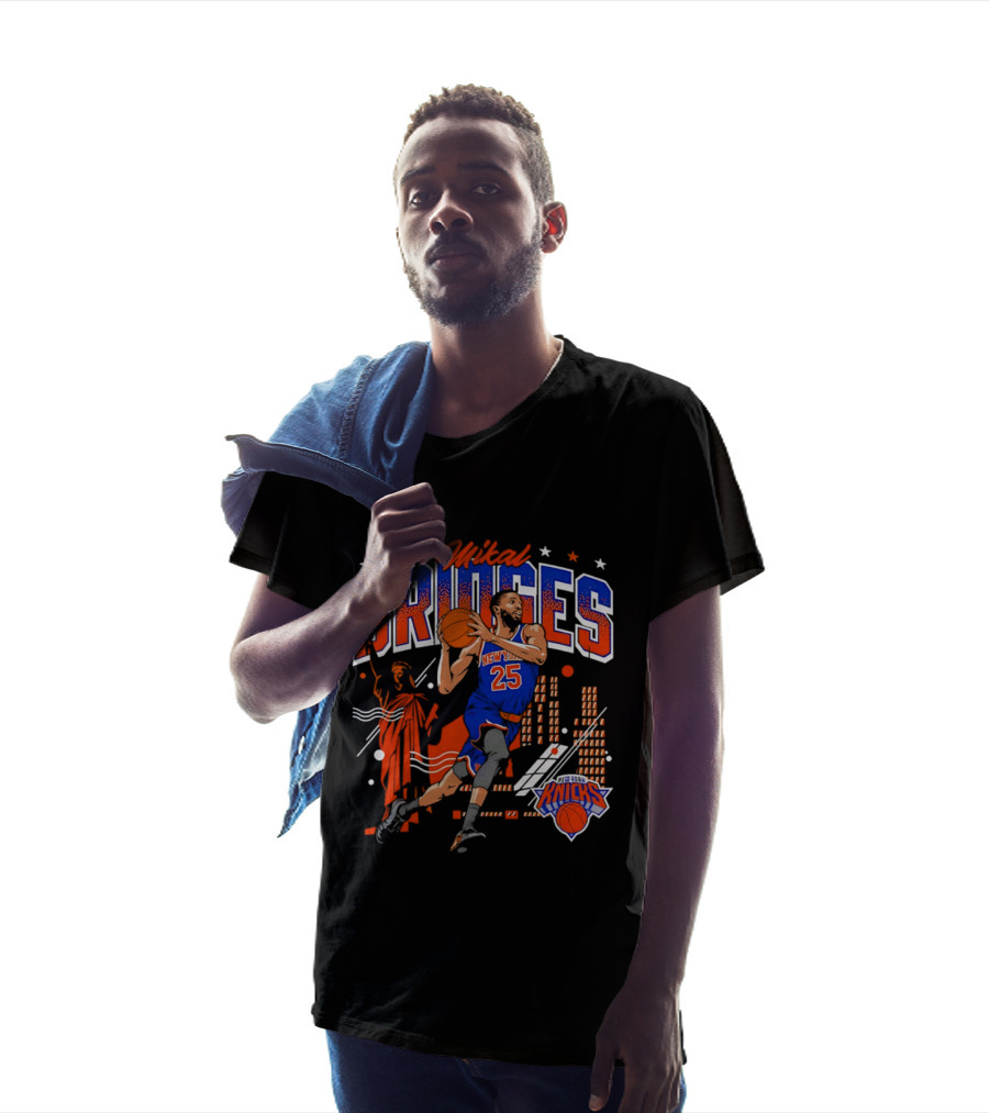 New York Knicks Mikal Bridges Basketball Player 25 Statue Of Liberty Skyline T-Shirt