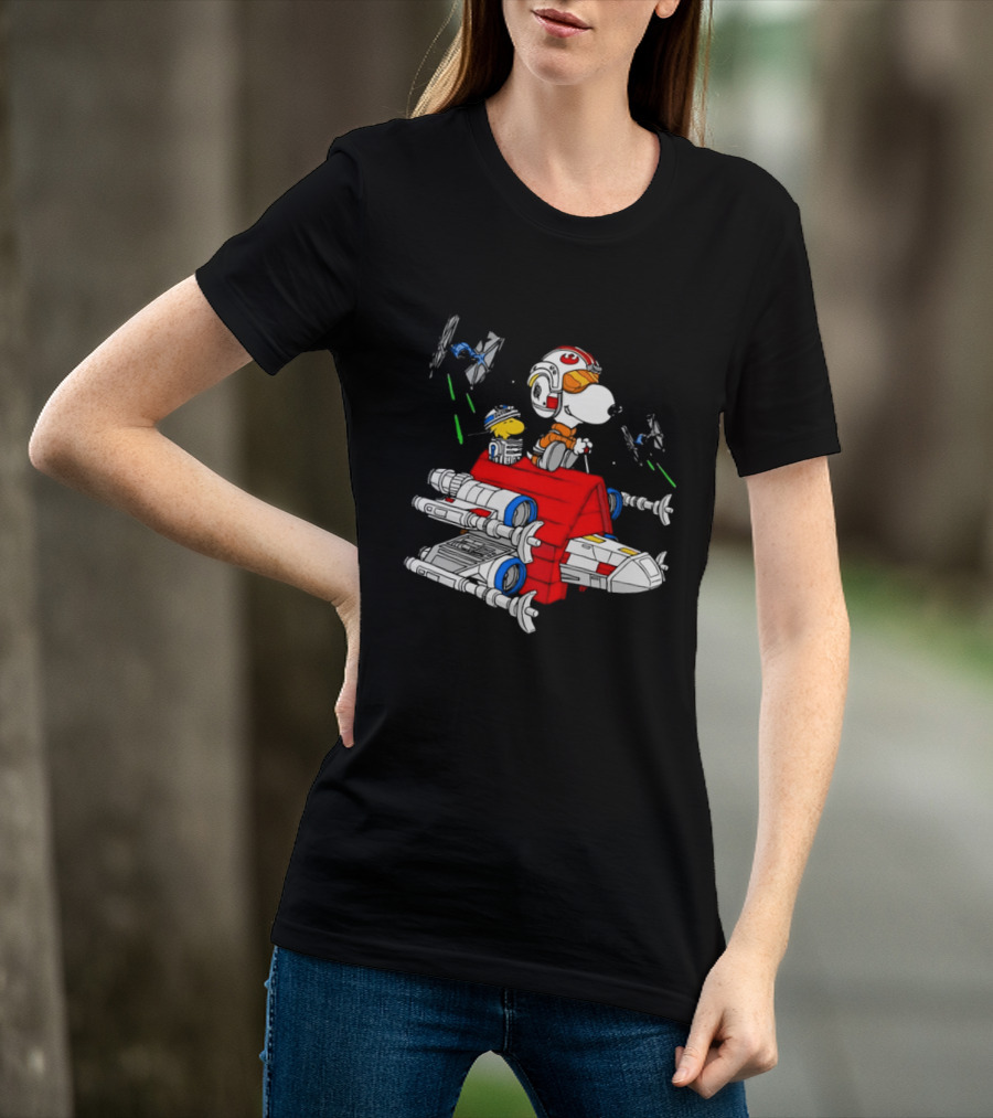 Snoopy X Wing Pilot Woodstock R2 D2 Star Wars Peanuts T-Shirt