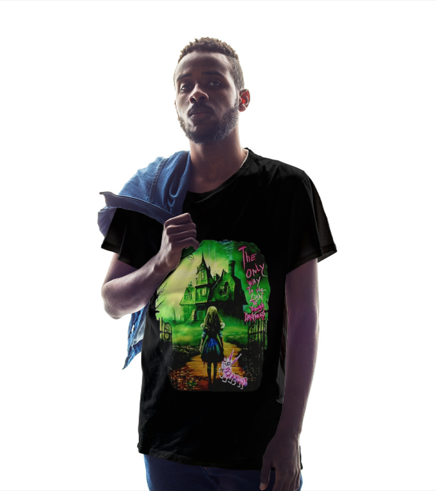 The Only Way To The Light Is Through Darkness Alice In Wonderland Horror Dark Gothic Mansion Path Rabbit T-Shirt