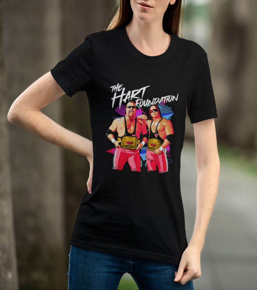 The Hart Foundation WWE Champions With Belts And Sunglasses T-Shirt