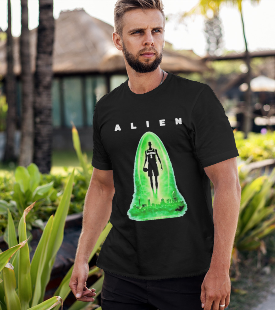 Alien Wemby San Antonio Alien Basketball Cityscape T-Shirt