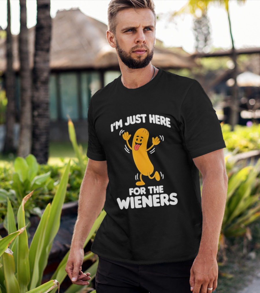 Dancing Hot Dog Sausage Food Party I'm Just Here For The Wieners T-Shirt